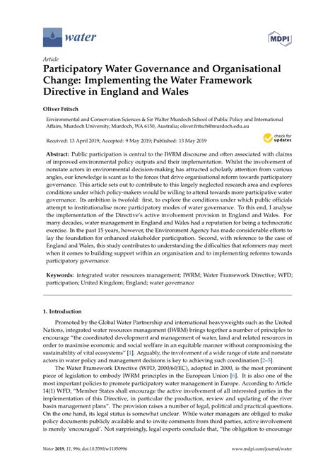 Pdf Participatory Water Governance And Organisational Change
