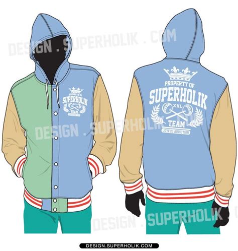 For design inspiration you can refer to our design elements page. Hooded Varsity Jacket template set (Model & Flat ...