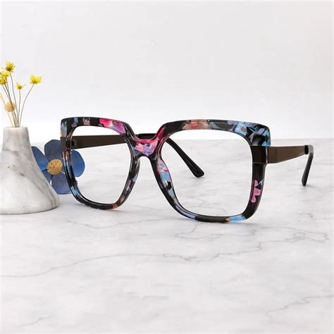zeelool fashionable womens oversized square rectangle floral glasses eyewear eyeglasses frame