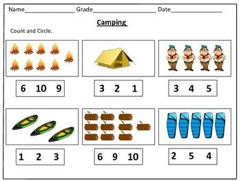 camping counting worksheets    kids learning basket tpt