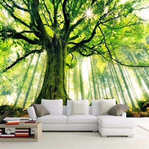 Papel Pintado Con Foto 3d Personalizado Paisaje De Bosque Verde Pintura De Pared Grande Sala