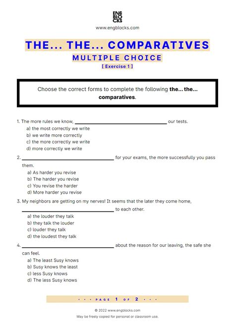 The The Comparatives Multiple Choice Exercise 1 Worksheet