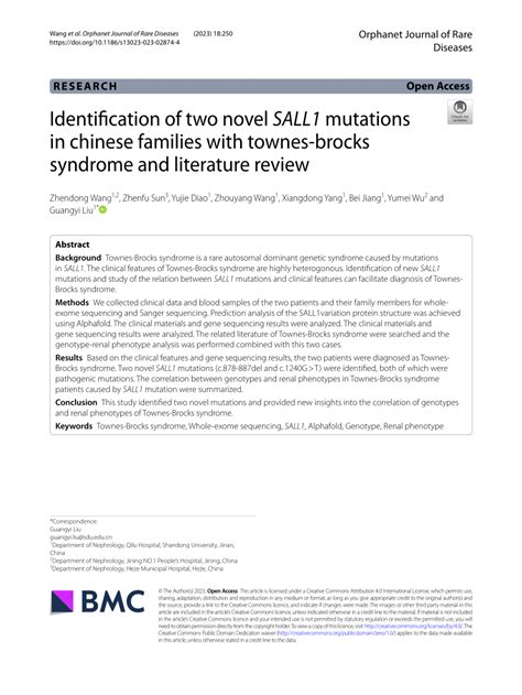 Pdf Identification Of Two Novel Sall1 Mutations In Chinese Families