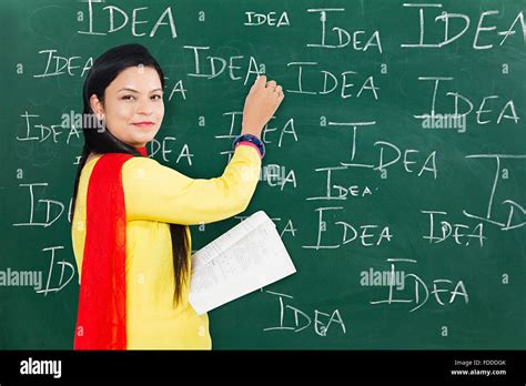 1 Indian Adult Woman Teacher Writing Blackboard Stock Photo Royalty