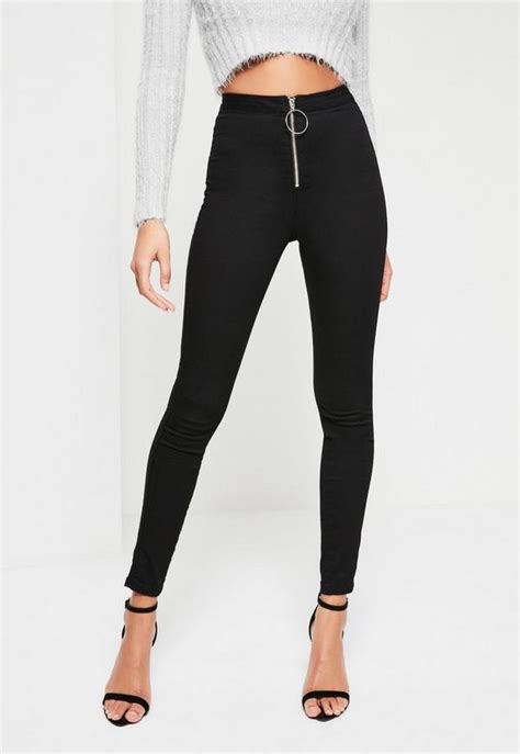 Black Vice High Waisted Zip Front Skinny Jeans Missguided