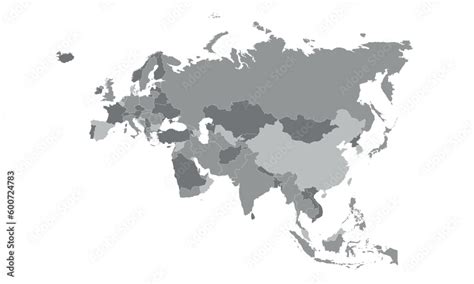 Eurasia Map With Countries Isolated On A White Background Eurasia Map