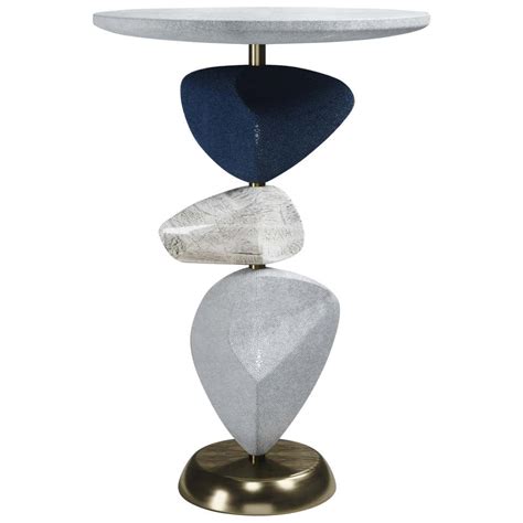 Shagreen Side Table With Mobile Sculptural Parts And Brass Accents By