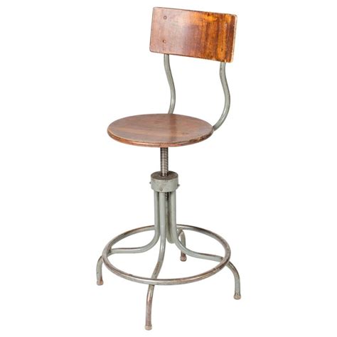 Pair Of Industrial Chic Steel And Wood Adjustable Bar Stools At 1stdibs