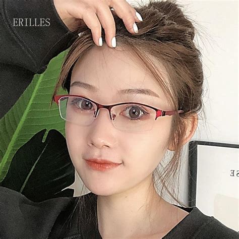 Metal Half Frame Finished Myopia Glasses Women Nearsighted Eyeglasses