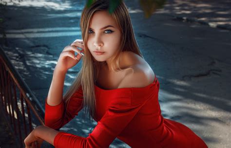 Long Hair Blonde In Red Dress Hd Girls 4k Wallpapers Images