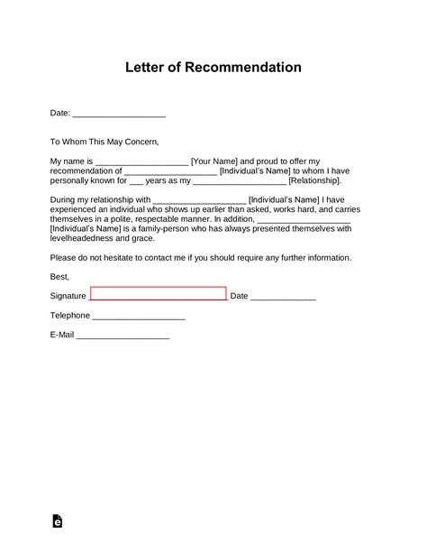 Free Letter Of Recommendation Templates 19 Pdf Word Eforms