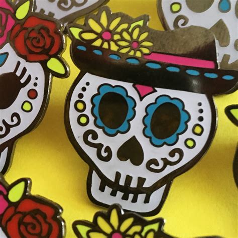 Day Of The Dead Sugar Skull Enamel Pins By Woah There Pickle