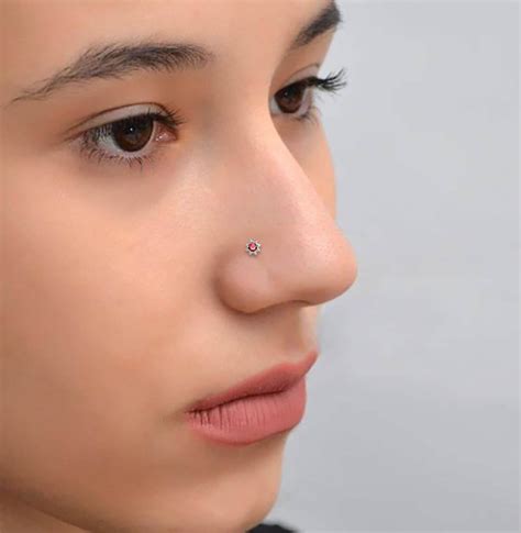 Flower With Gemstone Nose Stud Nose Bone L Shaped Nose Stud Etsy