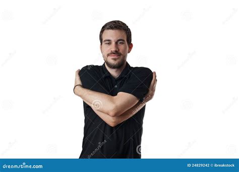 Young Man With Arms Wrapped Around Himself Stock Photo Image Of