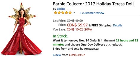 Amazon Canada Deals Save 20 On Barbie Collector 2017 Holiday Teresa
