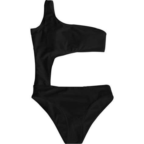 Asymmetric Cutout One Piece Monokini Swimsuit Black 17 Liked On