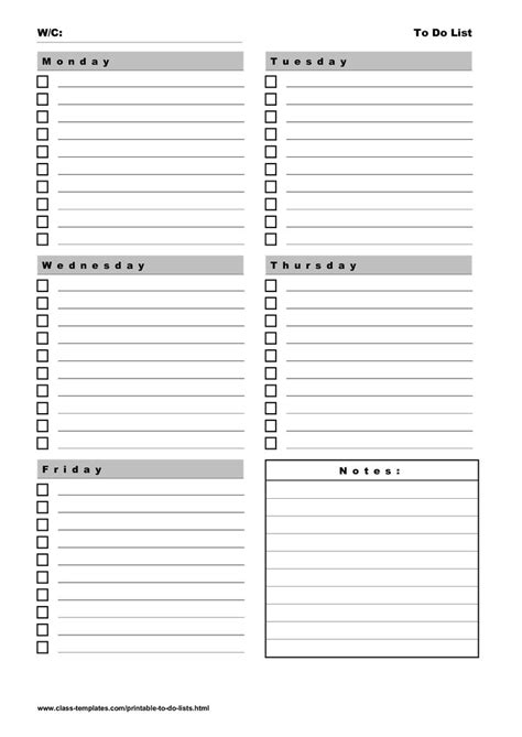 Printable To Do List 5 Days Weekly Plan Templates At
