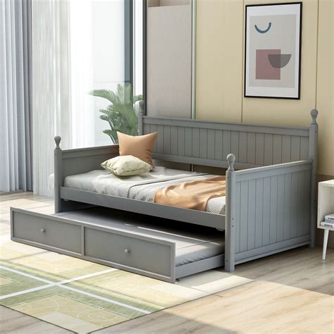Wooden Daybed Trundle Platform Bed Frame With Headboard Footboard