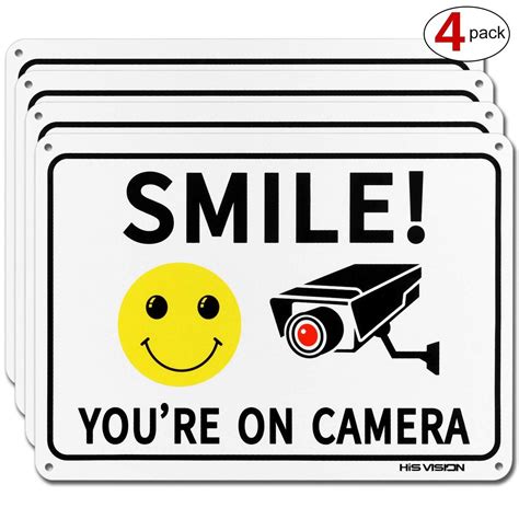 4 Pack Smile Youre On Camera Sign 10x7 Reflective Rust Free 40