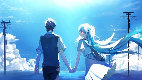 2560x1440 Anime Couple Holding Hands Hatsune Miku 1440p Resolution Hd