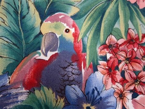 Parrot Print Fabric 15 Yards Vintage 1990s Tropical Bird