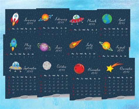 2019 Calendar Space Prints Outer Space Nursery Wall Art Calendar