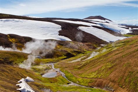 Icelandic Mountain Landscape Hot Springs And Volcanic Mountains In The