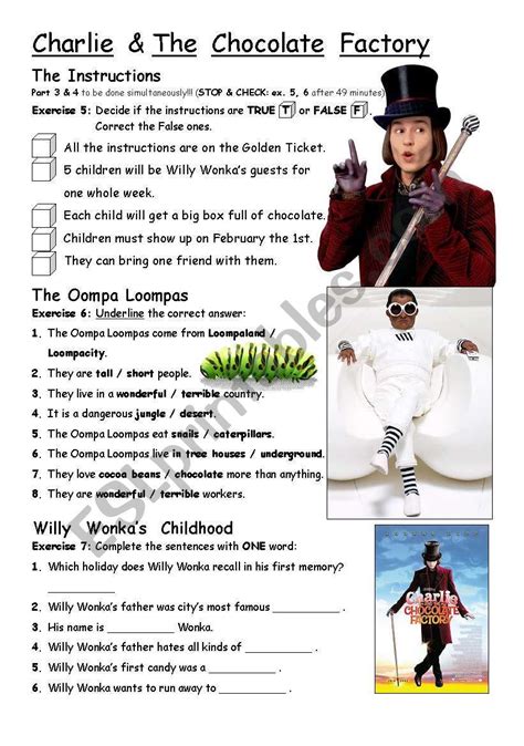 Charlie And The Chocolate Factory Free Printable Worksheets
