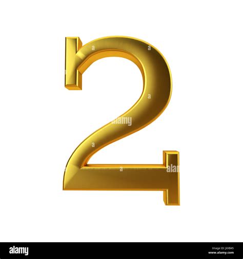 Shiny Gold Number 2 On A Plain White Background 3d Rendering Stock