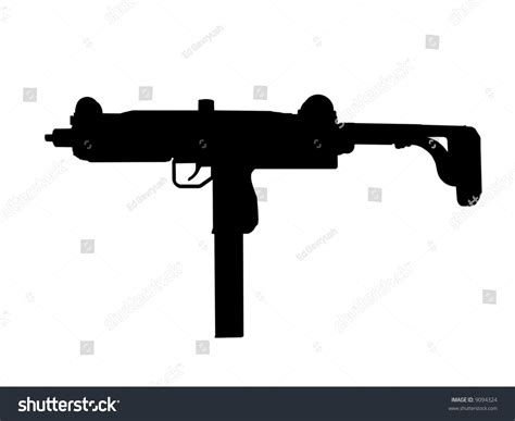 Bandw Silhouette Of A 9mm Uzi Over White Background Stock Photo 9094324