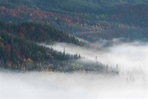 Autumn Landscape With Fog In The Mountains Stock Image Image Of