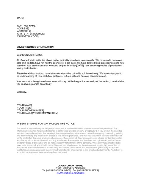 Letter Notice Of Litigation Template By Business In A Box