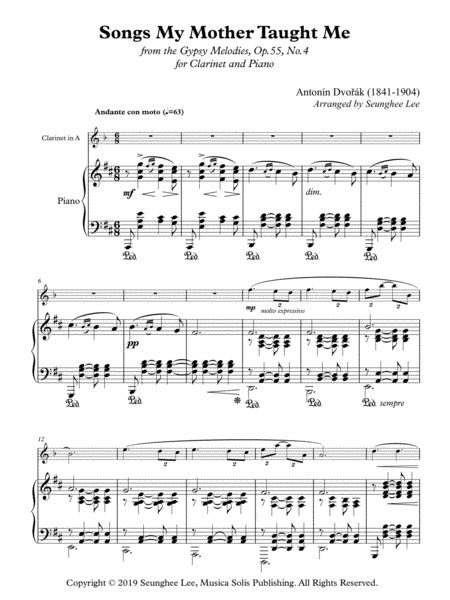 Antonin Dvorak Songs My Mother Taught Me For Clarinet And Piano Sheet Music Antonin Dvorak