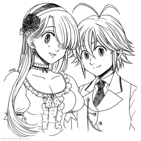 Meliodas And Elizabeth From The Seven Deadly Sins Coloring Pages