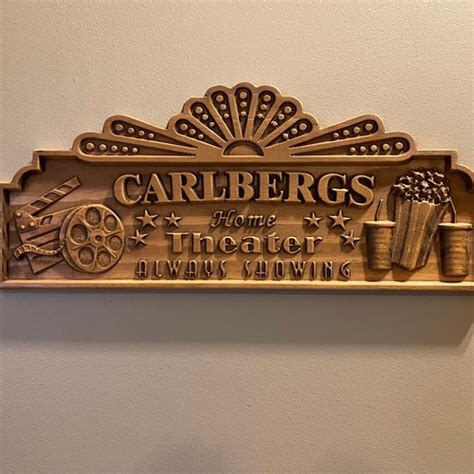 3d Home Theater Sign Carved Wood With Your Name Etsy