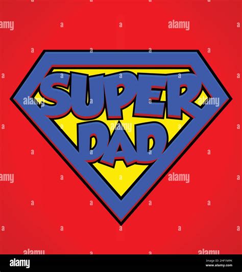 Super Dad Superhero Emblem Blue And Yellow Shield Vector Isolated On Red Background Stock Vector