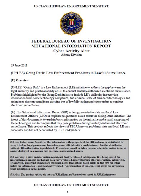 Janedoe@fbi.gov) being used 25.0% of the time. (U//LES) FBI Going Dark: Law Enforcement Problems in Lawful Surveillance | Public Intelligence