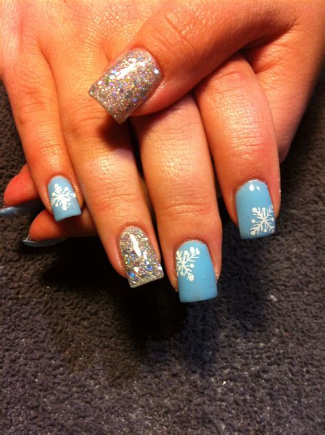 Baby Blue With Snowflakes Snowflake Nail Design Nail Designs