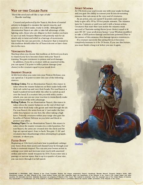 Monk Subclass Way Of The Coiled Path Dndhomebrew Dungeons And