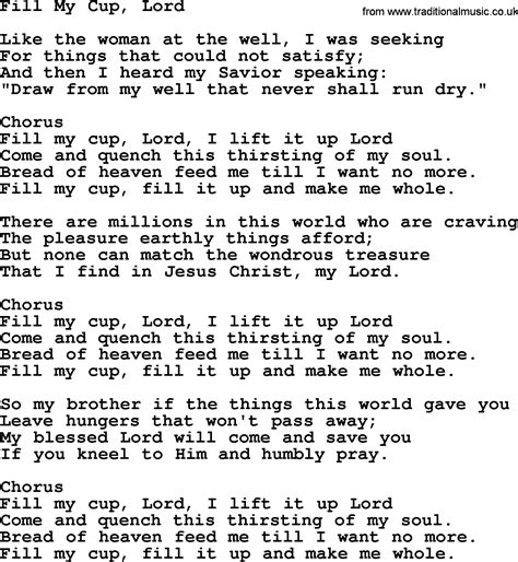 Baptist Hymnal Hymn Fill My Cup Lord Lyrics With Pdf Fill My Cup Lord Hymnal Spiritual Songs