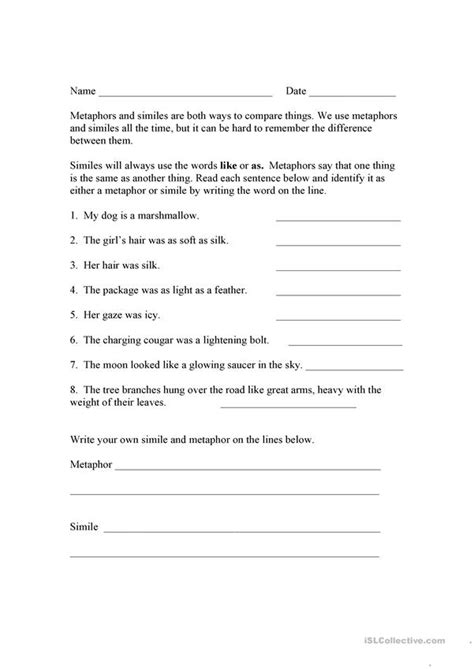 Similes and Metaphors worksheet - Free ESL printable worksheets made by