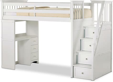 Flynn Twin Loft Bed With Storage Stairs And Desk White Loft Beds