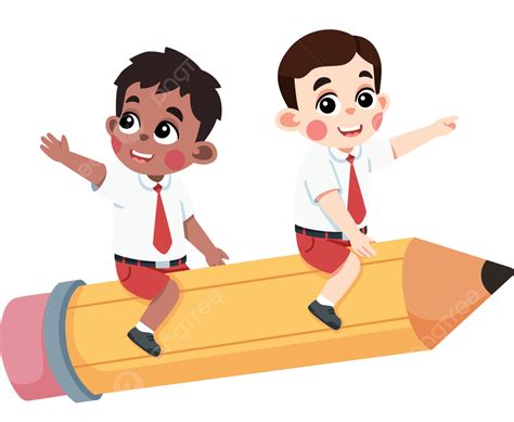 Indonesian Students Kids Riding Flying Pencil Back To School Anak