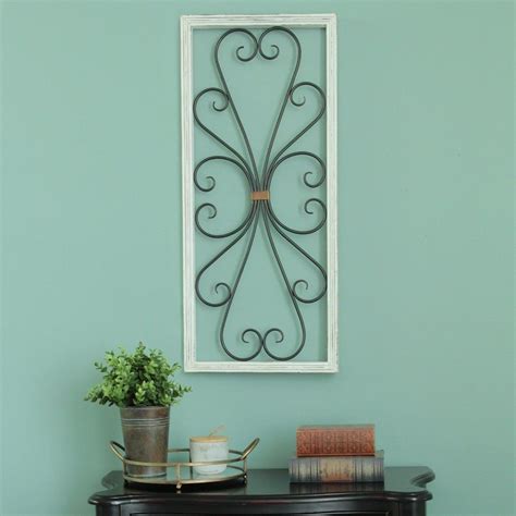 Distressed arched window pane wood framed wall mirror, cathedral accent wall mirror,farmhouse wall decor (white). Distressed White Scroll Panel Wall Decor - Stratton Home ...