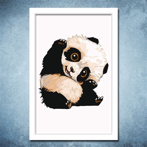 Cute Panda Cartoon Poster On Canvas Acrylic Painting