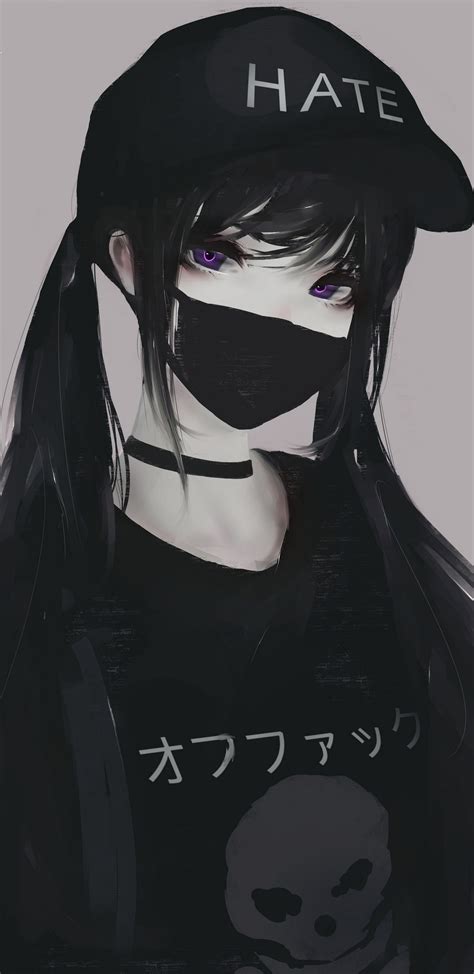 1440x2960 Anime Girl Face Mask Purple Eyes Twintails Hate