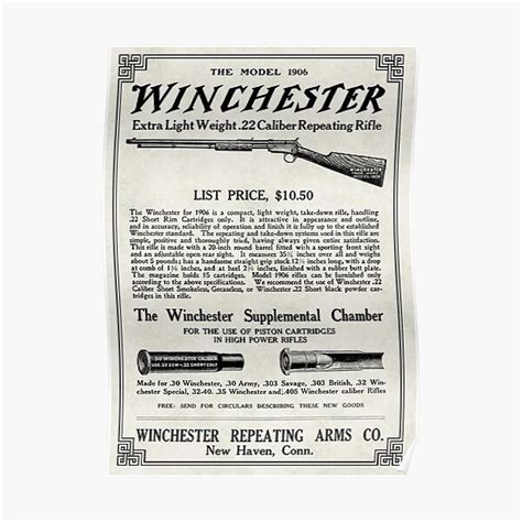 Vintage 1906 Winchester Rifle Advertising Art Poster For Sale By