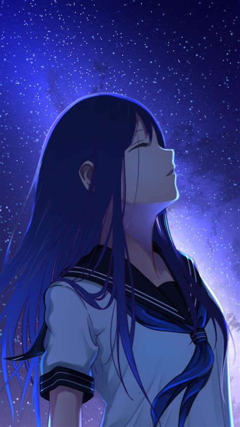 1440x2560 Resolution Anime Girl And Night Stars Samsung Galaxy S6s7
