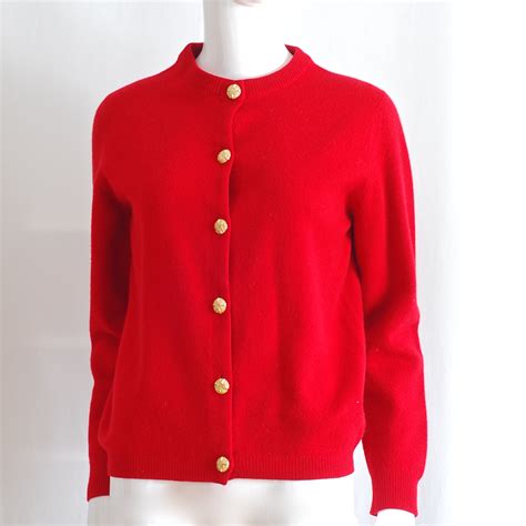 Ballantyne Red Cashmere Cardigan With Gold Tone Buttons Scotland
