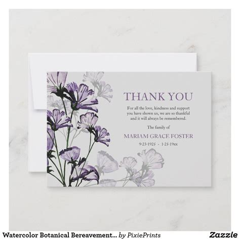 Watercolor Botanical Bereavement Thank You Card Zazzle Funeral